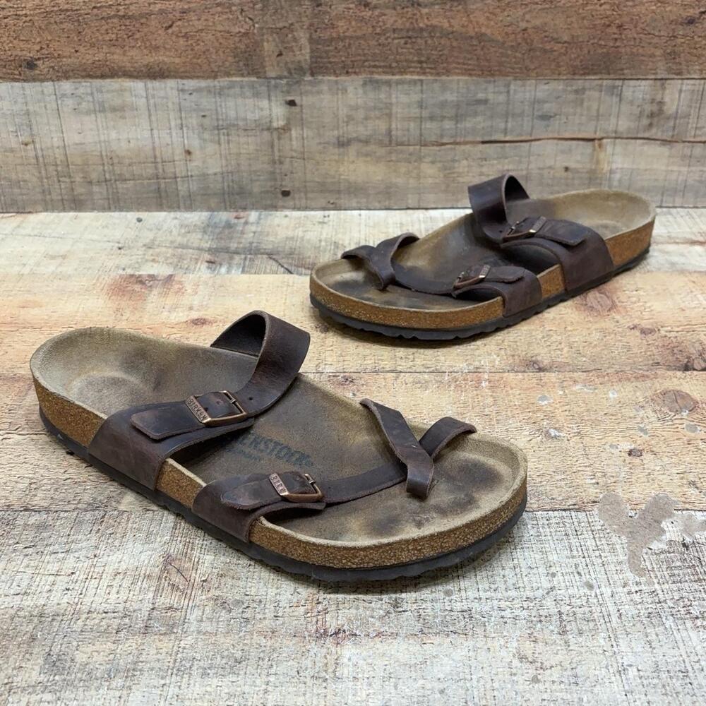 Birkenstock Mayari Sandals Womens Size 11 N 42 Brown Leather Strappy Cork Shoes